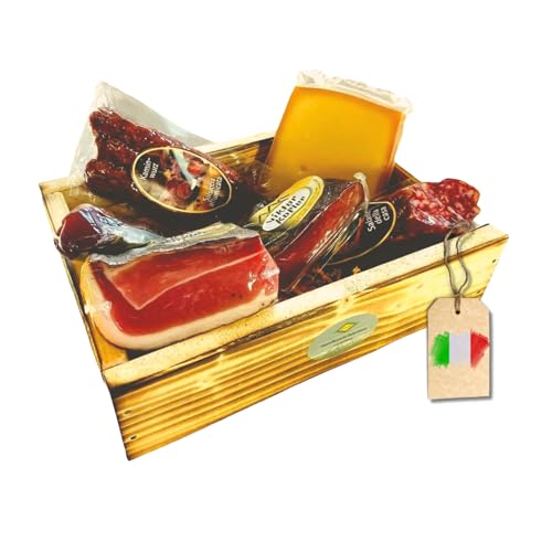 BAVAREGOLA Geschenkekiste mit Südtiroler Spezialitäten die "6er Marende" - Präsentkorb gefüllt mit Speck, Käse, Salami & Schinken von Viktor Kofler/Lana - Genuss Geschenk für Männer & Frauen