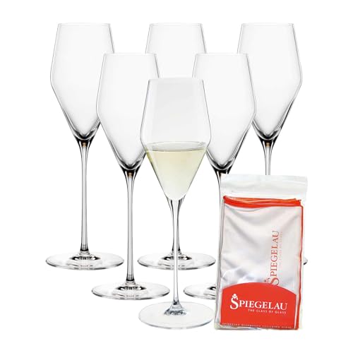 Spiegelau Definition Champagnergläser 6er Set + Poliertuch, Sektgläser (250 ml) und Mikrofaser-Glasreinigungstuch (50 x 64 cm), Kristallglas