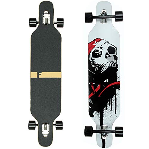 Flex1 bis 122kg - Camber Longboard (Flex1 bis 122kg, weiß Skull - Ahornholz)