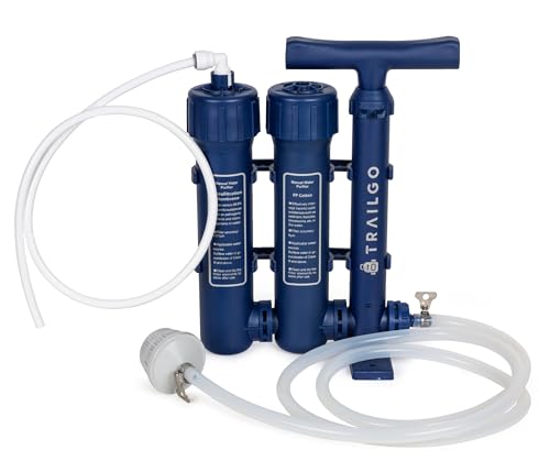 Trailgo Pro Wasseraufbereiter Wasseraufbereitungssystem für Überleben - Hochvolumige Handpumpe Tragbarer Wasserfilter für Gruppencamping, Rucksackreisen, Notfallvorsorge - 3-stufiges