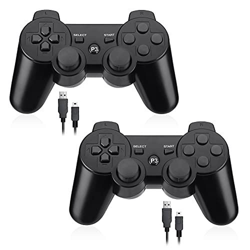 Powerextra PS-3 Controller 2er Pack Wireless Bluetooth PS-3 Hochleistungs Wireless-Double-Shock-Controller für Play-Station 3-Spielekonsole für Double-Shock-Game-Konsole mit Ladekabel