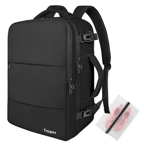 Taygeer EasyJet Handgepäck 45x36x20, Handgepäck Rucksack Flugzeug Herren, 15,6 Zoll Laptop Reiserucksack mit USB Ladeanschluss Leichtgewicht Cabin Bag Business Arbeit für Damen Teenager, Schwarz