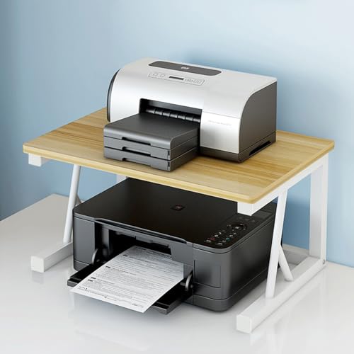 Druckerständer mit Speicher, 2-stufiger Desktop-Drucker-Speicherregal, Holz kleiner Drucker-Desktop-Halterregal mit Metallbeinen für Scanner, Faxmaschine, Bücher, Dateien, Mehrzweckschalter Rack