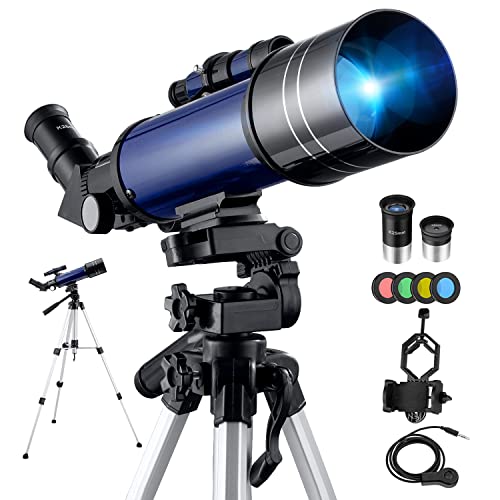 Astronomisches Teleskop mit Stativ, Pro 400/70 FMC Optisches Refraktor-Glas-Teleskopen Fernrohr für Kinder Ewachsene Anfänger Tragbares (Voll kit)