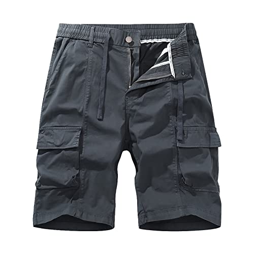Shorts Herren Mit Reißverschluss Taille, entspannte Passform, Baumwolle, leicht, schnell trocknend, Angeln, Wandern, Arbeitsshorts, Cargo-Shorts Club(Dunkelgrau,M)