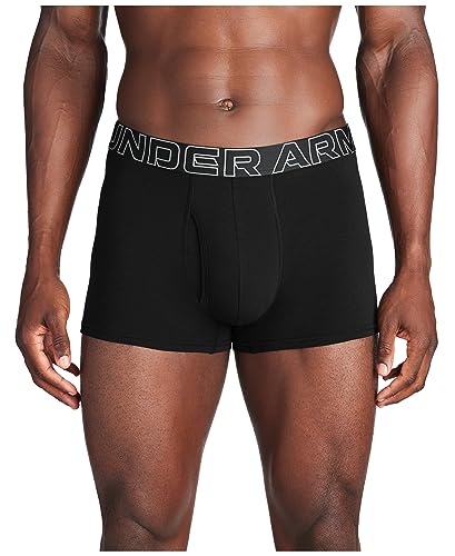 Under Armour Herren-Boxershorts, Baumwolle, 7,6 cm Innennaht, ganztägigen Komfort und ultraweich, 3er-Pack, Black Solid - Core, Large