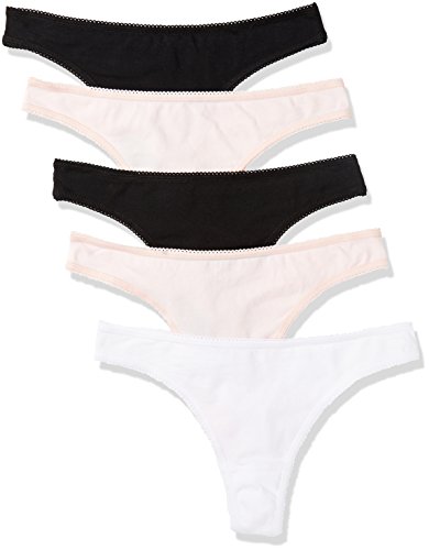 Iris & Lilly Damen Tanga-Unterwäsche Baumwolle, 5er-Pack, Schwarz/Blassrosa/Weiß, 38