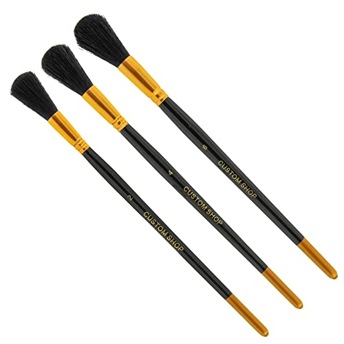 Custom Shop Gilders Wischmoppbürste, Set mit 3 Stück, Größen 2, 4 und 6 – Professionelle schwarze Ziegenhaarbürsten mit ovalen Holzgriffen – Staubentfernung, Blattgold, Schilderbeschriftung, Acryl, Öl