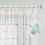 MYSKY HOME Gardinen mit Kräuselband Vorhang Kurz Voile Vorhänge Kinderzimmer Modern für Gardine Regenbogen Sticken Halbtransparent Schiebevorhang Wohnzimmer 2er Set, Farbig, H 160 x B 140 cm