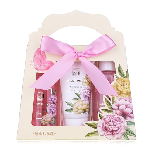 Accentra – Duschset Frauen Geschenkset SWEET PEONY in schöner Geschenkbox – 3-teiliges Pflegeset mit Duschgel, Bodylotion und Schaumbad – Wellness Geschenk Set zum Valentinstag & Muttertag