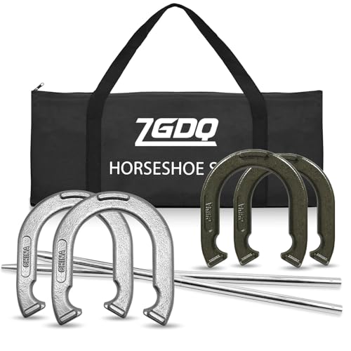 Sport Hufeisen Set, Hufeisen Outdoor Game Hufeisen Hufeisen Outdoor Spiele Set für Partys Strand Hinterhof, inklusive 4 Heavy Duty Hufeisen, 2 Stahlpfähle und Tragetasche