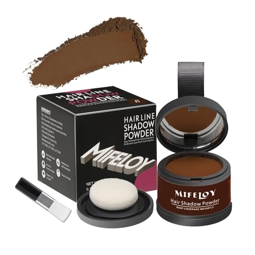 MIFELOY Haaransatz Puder mit Spiegel Schwamm, Dunkelbraun Unsichtbares Ansatzpuder, Soforteffekt Concealer zur Haarverdichtung für Frauen Männer, Wasserfestes Haar Make-up zum Ansatz kaschieren