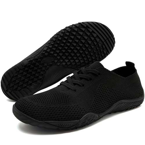 IVQDZL Barfußschuhe Damen Sneaker Slip on Hallenschuhe Turnschuhe Laufschuhe Joggingschuhe Traillaufschuhe Barefoot Shoes Women Sportschuhe Schwarz Größe 38 EU