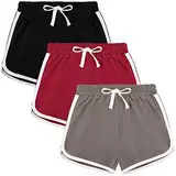 Auranso Kinder Mädchen Kurze Hose Shorts Sporthose Radlerhose Baumwolle Sommer Gym Hose Kurz 3er-Pack 10-12 Jahre Rot/Grau/Schwarz