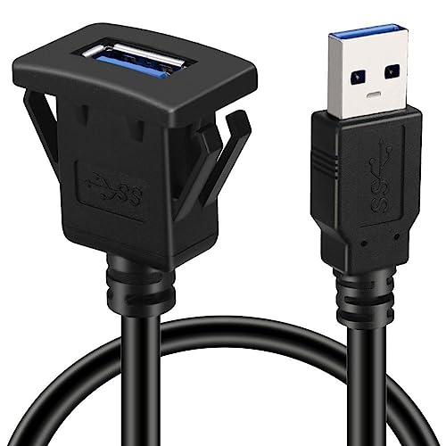 Baolongking USB Armaturenbrett-Kabel für bündige Montage, USB 3.0, Verlängerungskabel für Armaturenbrett, für Auto, Boot, Motorrad (Square Single USB 3.0 1M)