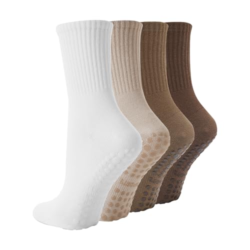 BONANGEL Pilates Socken Damen (4 Paar) Rutschfeste mit Noppen Antirutsch Socken für Schwanger Stoppersocken für Yoga