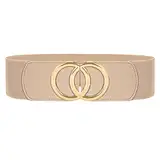 JasGood Damen Breiter Elastischer Taillengürtel Vintage Stretchy Kleid Gürtel Hüftgürtel mit Gold O-Ring Schnalle,Beige,M:70cm