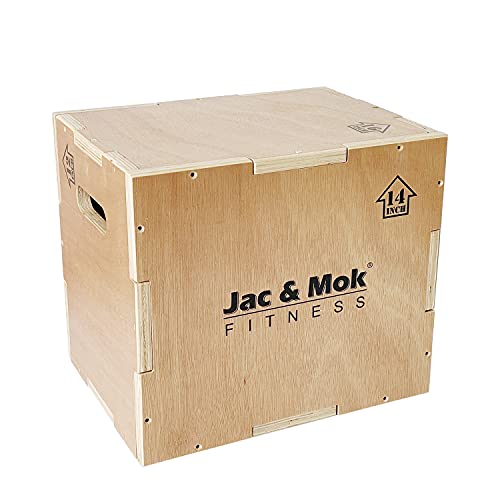 JacMok 3 in 1 Holz Plyo Box-Jumping Box-Non-Slip Plyometric Box for Jumping Exercise - Workout Step Platform, Heavy Duty (16/14/12, Wood)