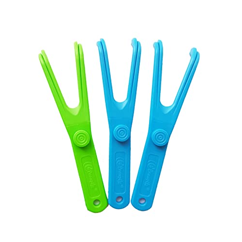 Wiederverwendbare Zahnseide Halter, 3 Stück Flosser Zahnseidenhalter, Dental Floss Halter, Zahnseide-Stick Zahnreinigung, Mundhygiene Zahnreinigung, für Familien Hotels und Reisen, 2 Blau, 1 Grün