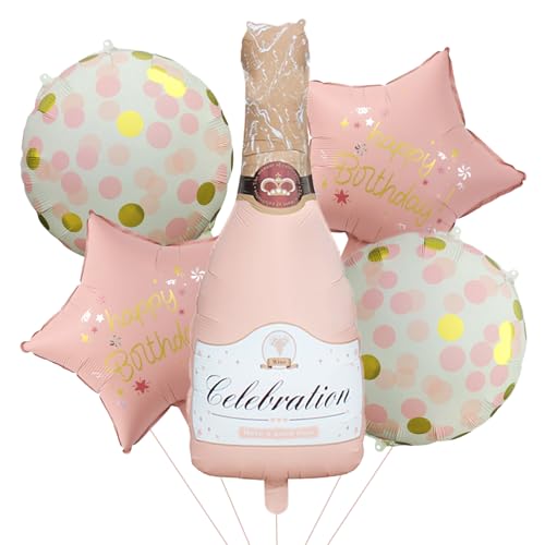 DazzJoy 5 Stück Champagne Folienballon Geburtstag, XXL Weinflasche Luftballon, Bier Deko Luftballons Geburtstag, Sektflasche Helium Ballons, Bierglas Helium Ballon für Hochzeit, Oktoberfest Deko