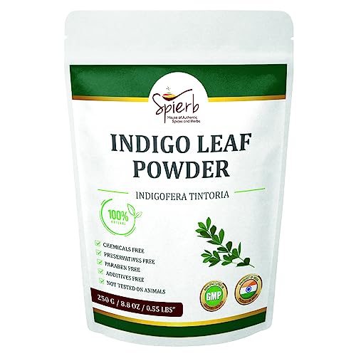 Spierb Indigo pulver (250 Gm / 8.8 oz / 0.55 Lbs) für Haare zur Verwendung mit Hennapulver zum Schwarzfärben der Haare - 100% reines Natürliches Indigofera tinctoria Blatt Powder Haarfärbemittel