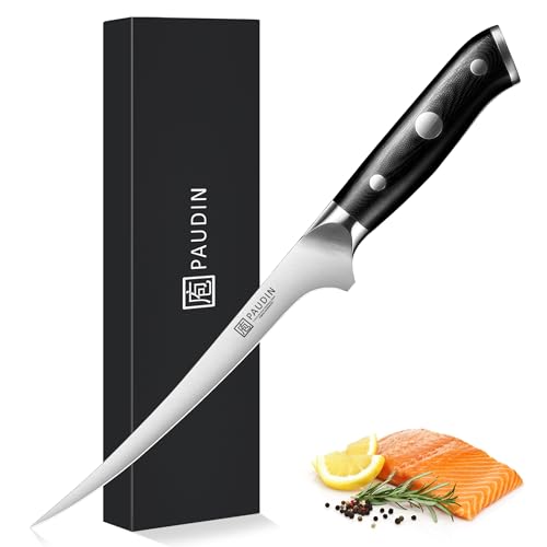 PAUDIN Filetiermesser fisch Messer 18 cm, Filitiermesser Scharf Fisch aus Deutscher Edelstahl 1.4116, Profi Küchenmesser Fischfiliermesser und Ultra Scharfe Messer mit Ergonomischer G10 Griff
