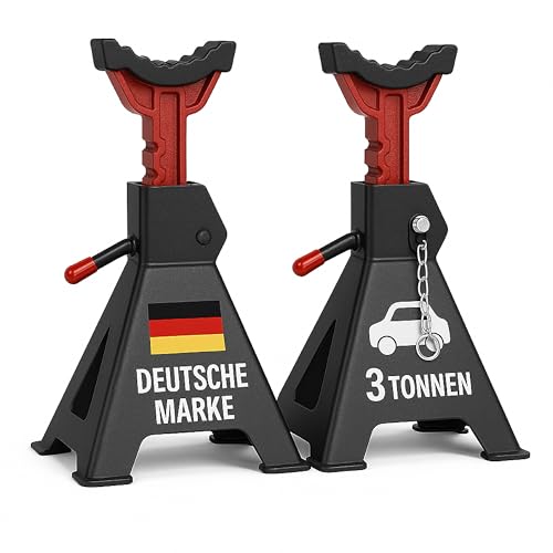 Stahlmann® Unterstellbock 3T Tragkraft im 2er Set – Höhenverstellbar 28–42,5 cm mit Sicherungssplint – Robuste Gusseisen Wagenheber Stützböcke für PKW, SUV & Kleintransporter (2 Stück / 3 Tonnen)