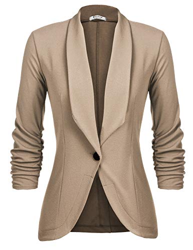 UNibelle Blazer Damen Elegant Sportlich Longblazer Sakko Business 3/4 Arm lang Jacket Festlich Slim Fit, Dunkel Khaki, M