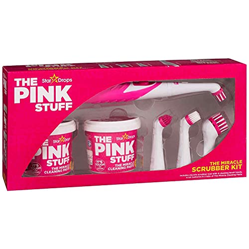 Britains Beauty The Miracle Scrubber Kit The Pink Stuff Star Drops 2 Reinigungspaste Elektrisches Schrubber Kit mit 4 Reinigungsbürstenköpfen