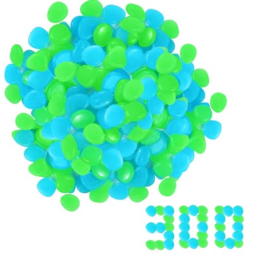 OUDQFCJ 300 Stück Leuchtsteine, Leuchtet im Dunkeln Kieselsteine, Mini Muggelsteine Dekosteine Kleine Steine, Fluoreszierende Harz Steine für Gartengehweg Deko Pflanzen Topf Aquarium (Blau, Grün)