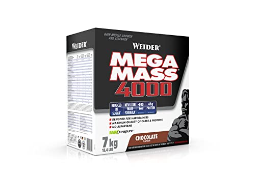 Weider Mega Mass 4000 Weight Gainer Shake zum Zunehmen, Schokolade, mit Protein,Creapure Kreatin Monohydrat,komplexen Kohlenhydraten,Vitaminen und Mineralstoffen – der perfekte Muskelaufbau Shake 7kg