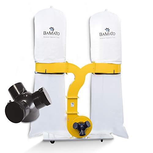 BAMATO Absauganlage AB-3900 | inklusive 3-Fach Adapter | 400 V Elektromotor | integrierte Fahrrollen | 3900 m³/h Absaugleistung | 2x200 Liter Spänesackvolumen | Späneabsauganlage Holz Werkstatt