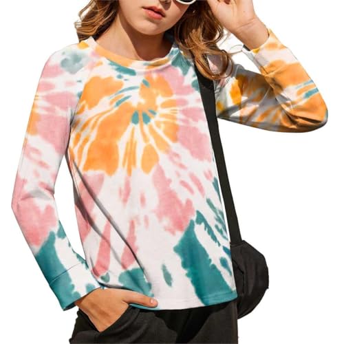 Arshiner Mädchen Sweatshirt Batik Kinder Freizeit Pullover Herbst Winter Bunt Oberteile Langarmshirt für Mädchen 9-10 Jahre