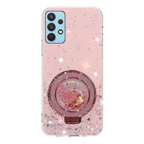 Rnrieyta Miagon Treibsand Ständer Hülle Glitzer für Samsung Galaxy A32 5G,Cute Dünn Crystal Schutzhülle Weiches Bling Transparent Case Bumper mit Flüssig Halter Kickständer