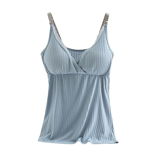 Damen Tanktop Mit Integriertem Bh Weit, Spaghettiträger Oberteil Ohne Bügel Unterhemd Cami Tanks Gepolstertes Ärmellose Basic Spaghetti-Top mit Cups Trägertop Regal BH Casual Bustier Tank Top