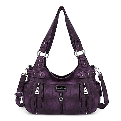 Angelkiss Große Geldbörsen und Handtaschen für Damen, gewaschenes Kunstleder, Umhängetasche, Hobo-Umhängetasche, Handtasche, G-purple, X-Large
