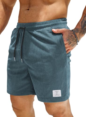 Jolicloth Kurze Hosen Herren Sommer Jogginghose Mit Taschen Cargo Shorts Elastischer Bund Bermuda Sporthose Kurz Outdoor Freizeit Arbeitshosen Blau M