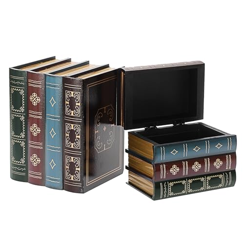 SUMTree 2 Stück Vintage Aufbewahrung Buchbox Holz Dekorative Aufbewahrungsbox Falsche Buch Organizer mit Geheimfach Schatzsuche Requisiten Antike Bücherbox für Büro, Zuhause, Café (groß und klein)