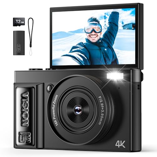Digitalkamera 4K 64MP Kamera Fotokamera: Digital Kamera für Vlog - Vintage Fotokamera Kinder - Digital Camera - Geschenke für Teenager Junge Mädchen 10-18 Jahre - 180° Klapp-Bildschirm