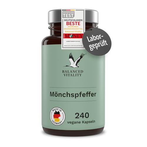 Mönchspfeffer - 10 mg Mönchspfeffer pro Dosis - 240 vegane Kapseln für 8 Monate - 4:1 Extrakt aus Original Vitex Agnus Castus - laborgeprüft - Made in Germany - Balanced Vitality