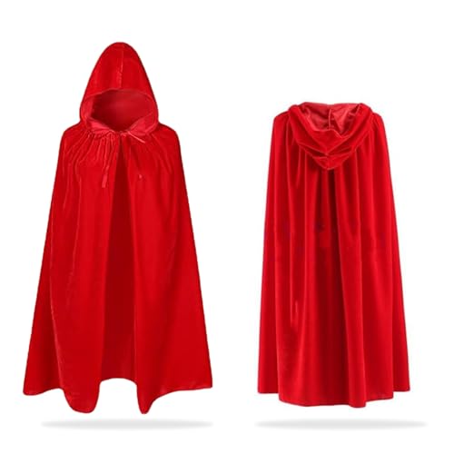 UILYNIU Rot Vampir Umhang mit Kapuze Vampir Umhang Lange SAMT Cape Vampir Kostüm Halloween Weihnachten Erwachsener Unisex Mittelalter Pagan Fasching Cosplay Party Halloween Kostüm (Rot)