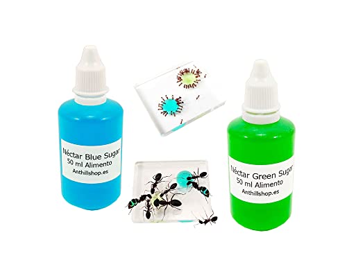 Ameisenfutter│Ausgezeichnetes und unwiderstehliches【Futter für Ihre Ameisen und Ameisenfarm】– Neu Blauer Zuckernektar Plus Grüner Zuckernektar – Sparpackung mit 2 Flaschen à 50 ml