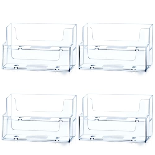 Tenare 4 Stück Visitenkartenhalter für Schreibtisch Visitenkarten Aufsteller mit 2 Fächern Transparente Visitenkartenständer aus Kunststoff Karten Organizer Kartenständer Box für Haus Büro Zubehör