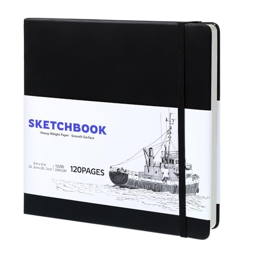 Skizzenbuch, 20 x 20cm Sketchbook Skizzenpapier zum Zeichnen Malblock 200g/m² Schwarzer Zeichenblock für Studenten Künstler Malbegeisterte (80 Blatt/160 Seiten)