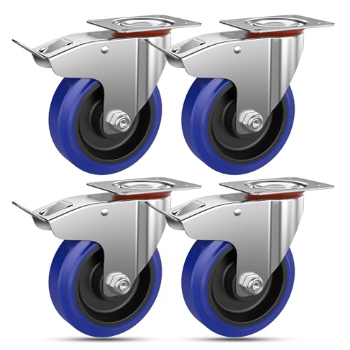 Forever Speed Schwerlastrollen 100mm 4 Stück Gummi Lenkrollen mit Bremse Premium Transportrollen bis 200KG 360-Grad Möbelrollen Industrie Rollen Schwerlast für Innen & Außen