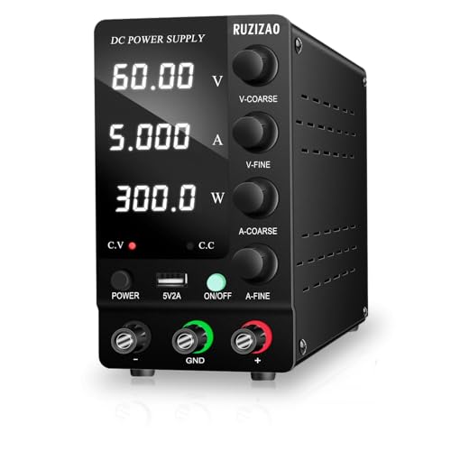 RUZIZAO Labornetzteil 60V 5A Regelbar Labornetzgerät Variablen Labor DC-Stromversorgungen Schaltnetzteil Geregeltes Hochpräzises Ausgangsschalter 4-stelliges LED-Display 5V/2A USB-Anschluss