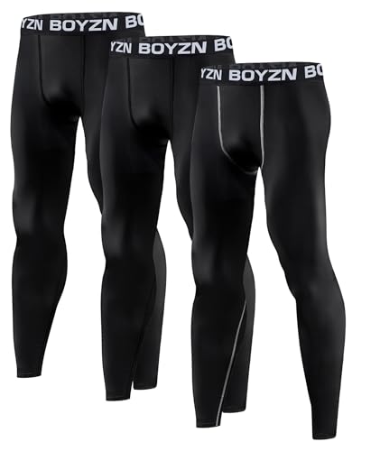 Boyzn Herren 3er Pack Fleece gefüttert Long Johns Base Layer Thermal Pant Leggings Strumpfhosen für das Training Schwarz/Schwarz/Schwarz(Grau)-XL