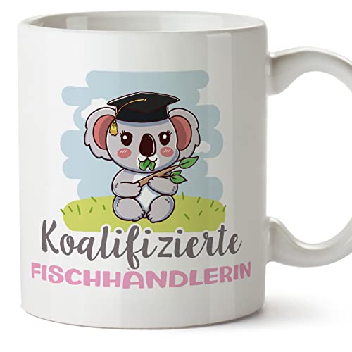 Mugffins Tassen/Becher mit Spruch für FISCHHÄNDLERIN - Auf Deutsch - Koalifizierter/Koalifizierte - 11 oz / 330 ml - originelles und lustiges Geschenk Mitarbeiter