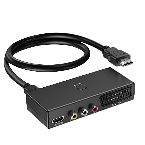 AIFHDAUF Scart auf HDMI Konverter, RCA auf HDMI Konverter, HDMI Switch 3 in 1 Video Adapter Unterstützung HDTV Xbox PS5/4/3 DVD N64 Wii Xbox blu-Player, Sky STB VHS VCR PC