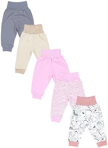 TupTam Pumphose Baby 5er Pack Unisex - Bequeme Baby Hose für Jungen und Mädchen aus Oeko-Tex Baumwolle, Farbe: Streifen Pink Beige Tiere Rosa, Größe: 80